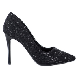 SHELOVET Schwarze High Heels mit Kristallen