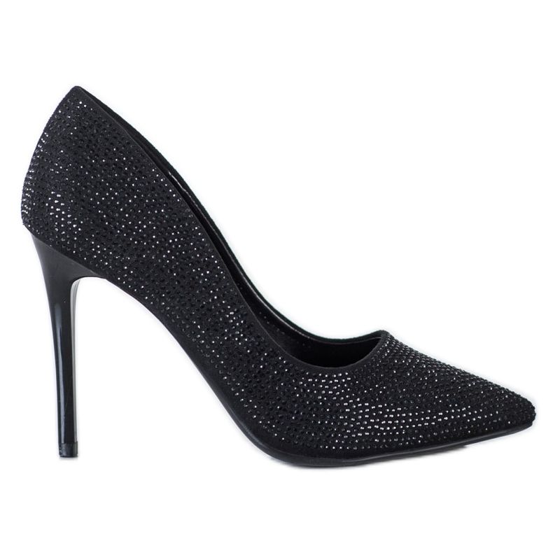 SHELOVET Schwarze High Heels mit Kristallen