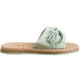 SHELOVET Hausschuhe mit Fransen grün