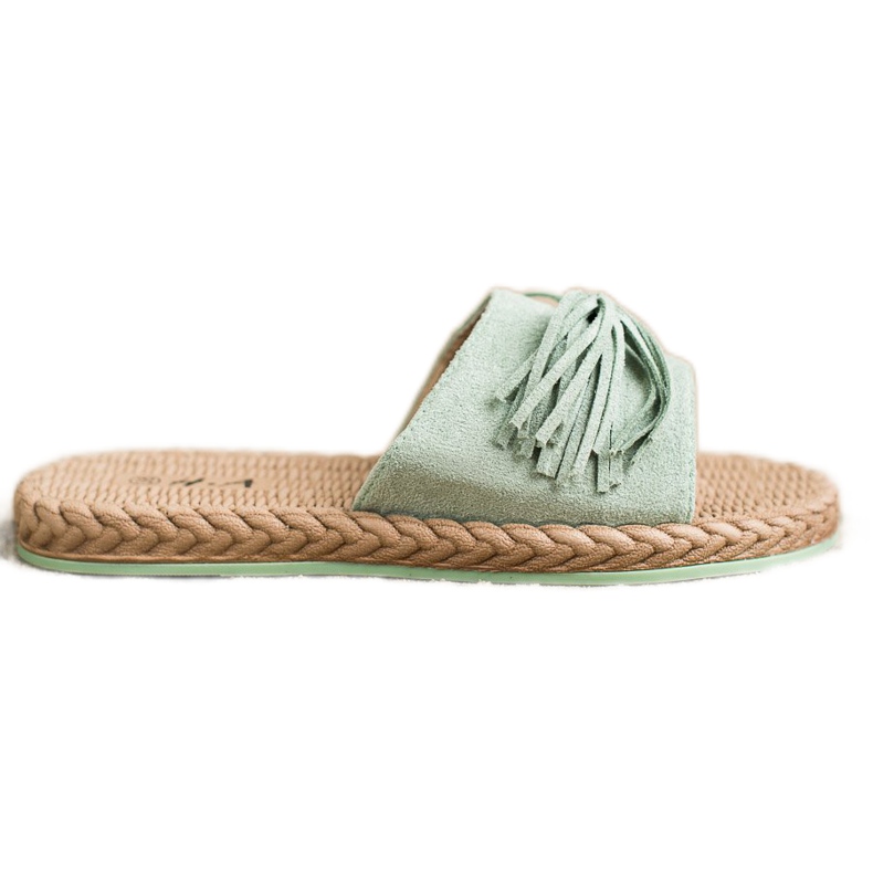 SHELOVET Hausschuhe mit Fransen grün