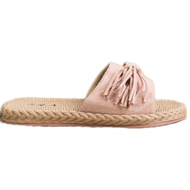 SHELOVET Hausschuhe mit Fransen rosa