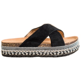 Queen Vivi Schwarze Hausschuhe auf der dekorativen Plattform