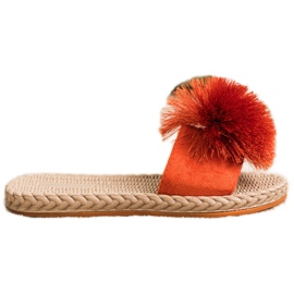 Bestelle Hausschuhe mit Pompom orange
