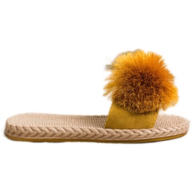 Bestelle Hausschuhe mit Pompom gelb