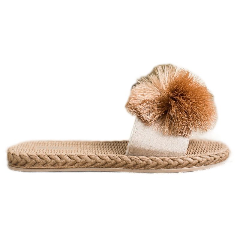 Bestelle Hausschuhe mit Pompom beige braun