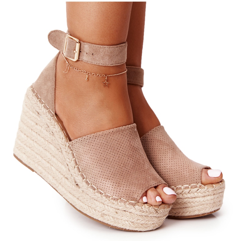 MSMG Hellbraune Makenna Keilsandalen mit Zöpfen beige