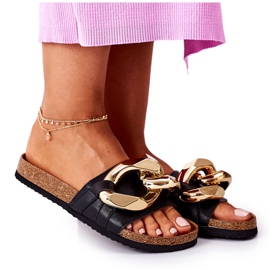 S.Barski Hausschuhe auf Kork mit Kette S. Barski SB002 Schwarz