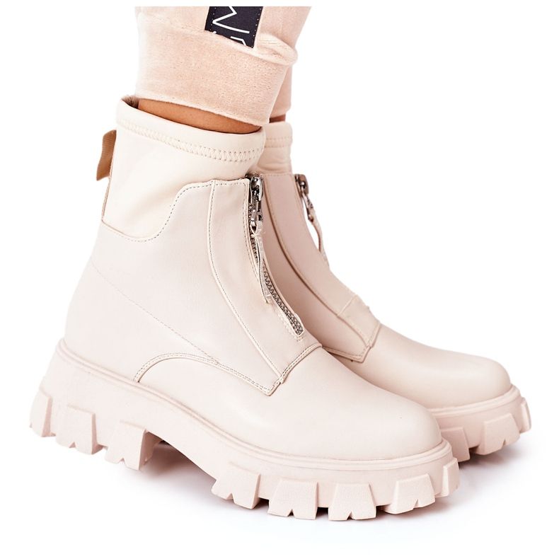 PS1 Damenstiefel Workers mit Reißverschluss Beige Cheers