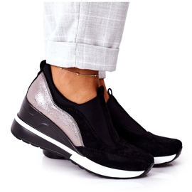 Vinceza 10593 Schwarz-Silber Slip-On Keil Turnschuhe