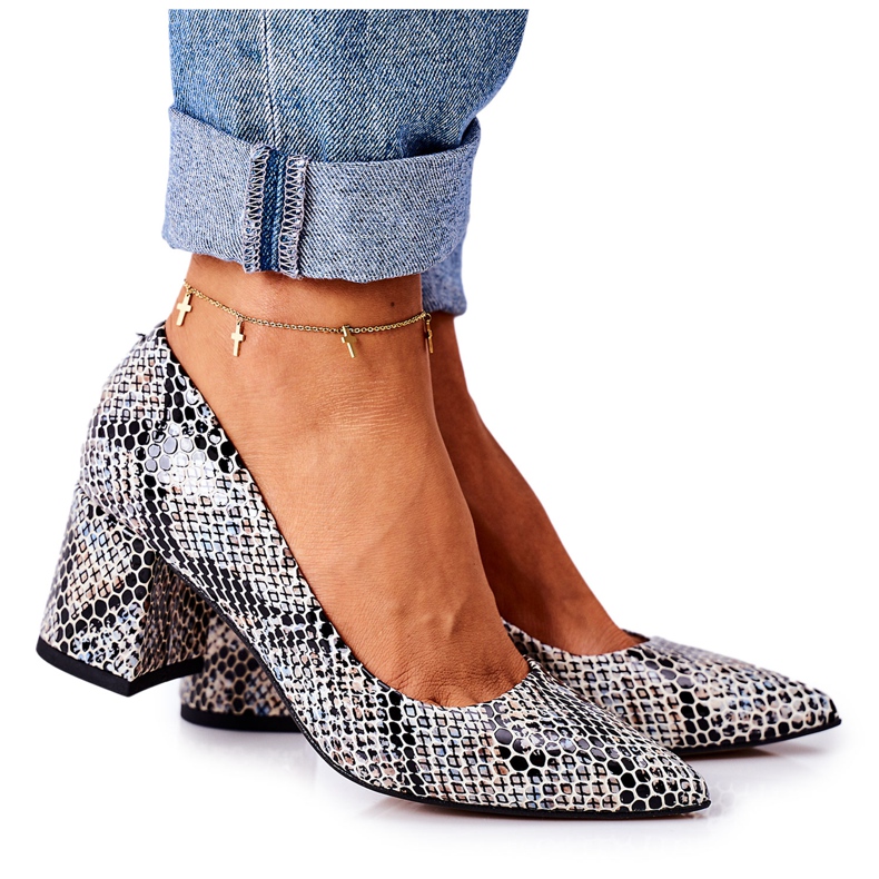 Lewski Shoes Leder Pumps mit Tiermuster Lewski Schuhe 2801 Schwarz-Blau