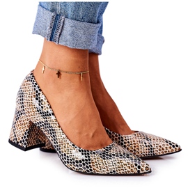 Leder Pumps mit Tiermuster Lewski Schuhe 2801 Schwarz-Beige