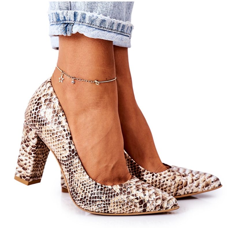 Lewski Shoes Lederpumps mit Schlangenhautmuster Lewski Schuhe 2453 Golden