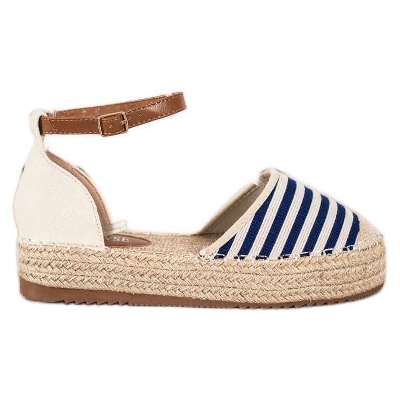 Clowse Gestreifte Espadrilles mit Schnalle beige blau