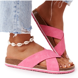 Leder Hausschuhe Big Star HH274597 Fuchsia rosa