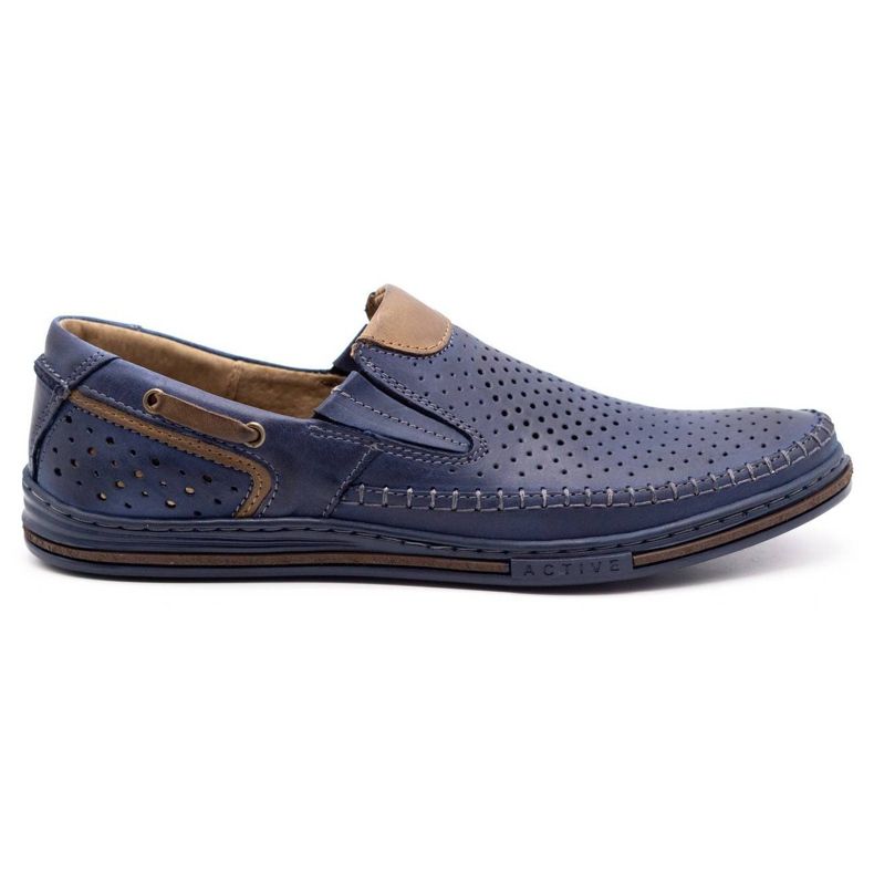 Polbut Herren Lederschuhe 09 für den Sommer Marineblau mit Braun navy blau