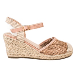 Sweet Shoes Durchbrochene Espadrilles auf dem Keil beige braun rosa