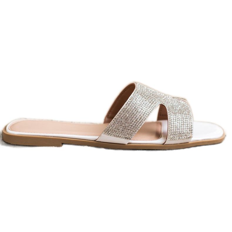 SHELOVET Hausschuhe mit Kristallen weiß