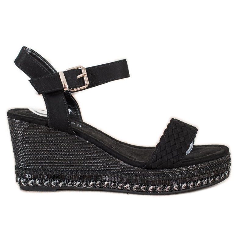 SHELOVET Geflochtene Keilsandalen schwarz