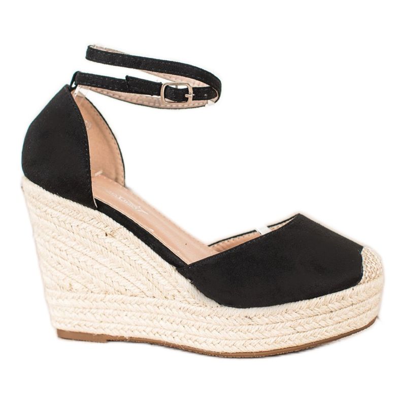 Queentina Stylische Espadrilles auf hohem Keil schwarz