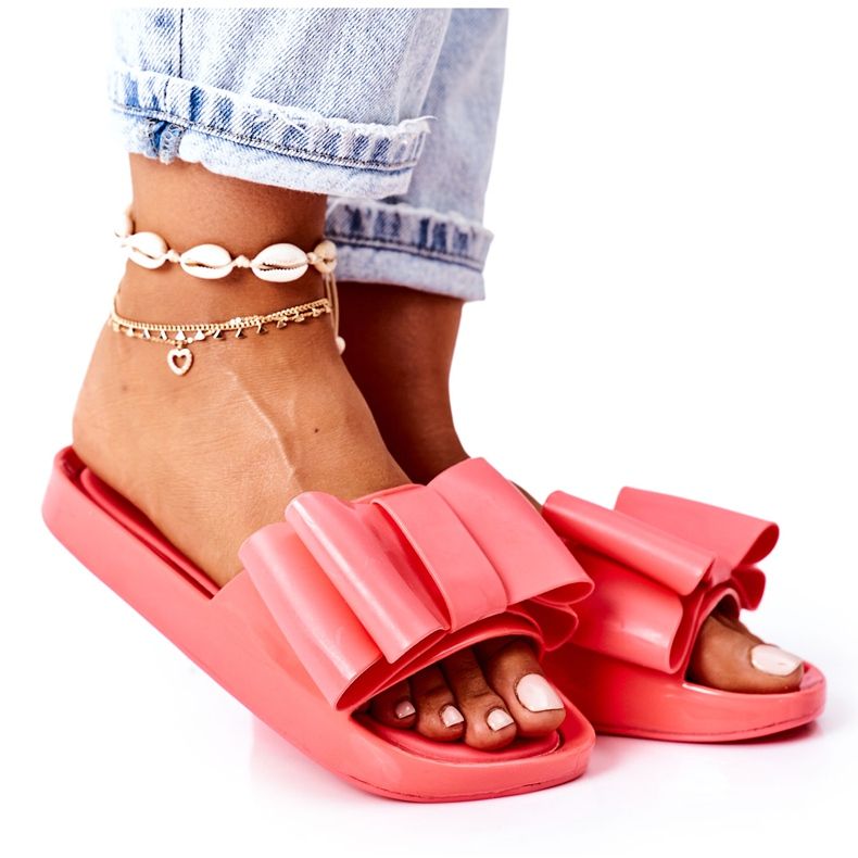 Gummipantoffeln mit Schleife Koralle April rot