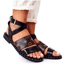 PS1 Flache schwarze Loretta Sandalen aus Kunstleder