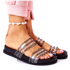 PS1 Miss You Schwarze Hausschuhe aus Gummi mit Zirkonia