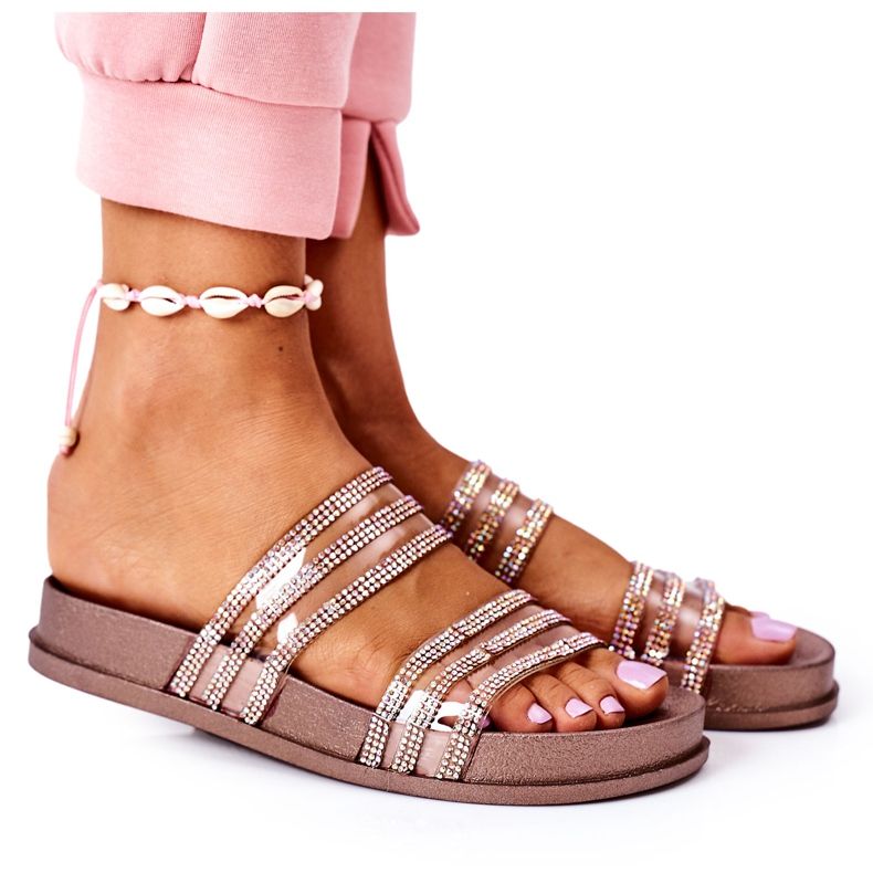 PS1 Hausschuhe aus Gummi mit Zirkonia Roségold Miss You rosa golden