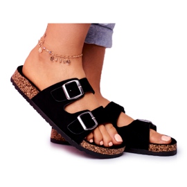 EVE Damenhausschuhe aus Kork mit Schnallen Schwarz Si Senor