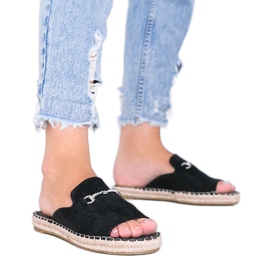 Schwarze Hausschuhe mit Roseau-Schnalle