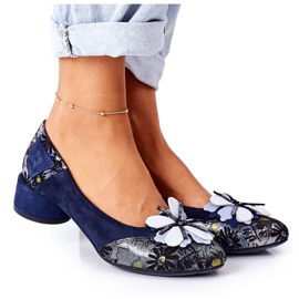 Wildleder Pumps Maciejka 04835-17 Marineblau mit Blumen