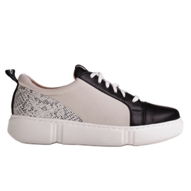 Marco Shoes Schwarze leichte Ledersneaker mit Einsatz beige