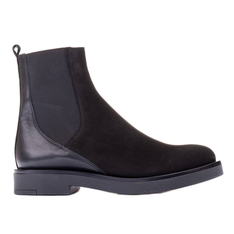 Marco Shoes Flache Lederstiefelette mit Isolierung mit breitem Gummi im Obermaterial schwarz