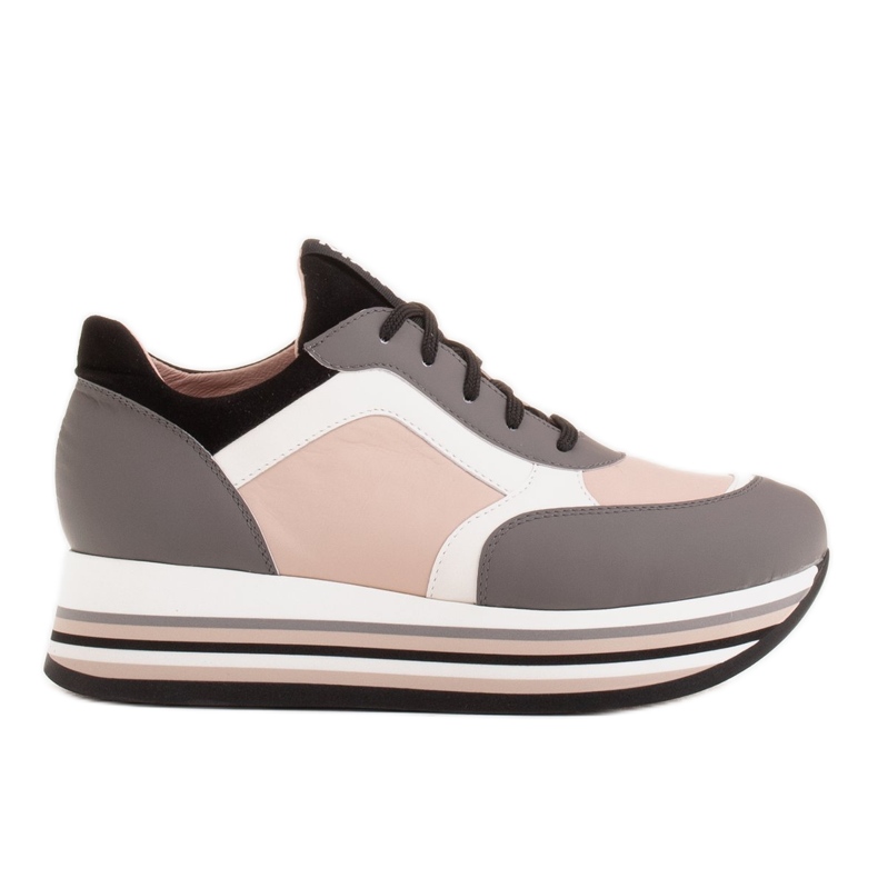 Marco Shoes Leichte Sneaker auf dicker Sohle aus Naturleder grau