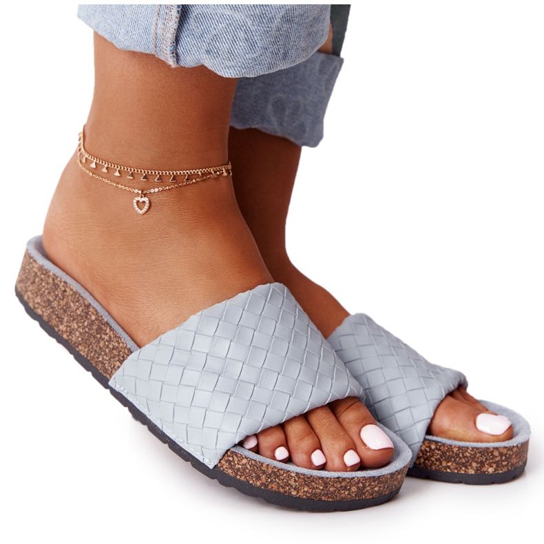 MSMG Blaue Hausschuhe aus Catalina-Leder mit Korksohle