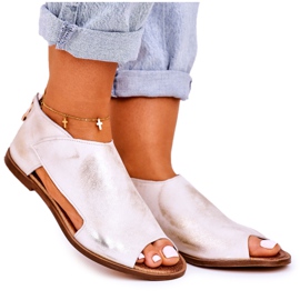 Nicole Flache Ledersandalen für Damen Weiß Natalie golden