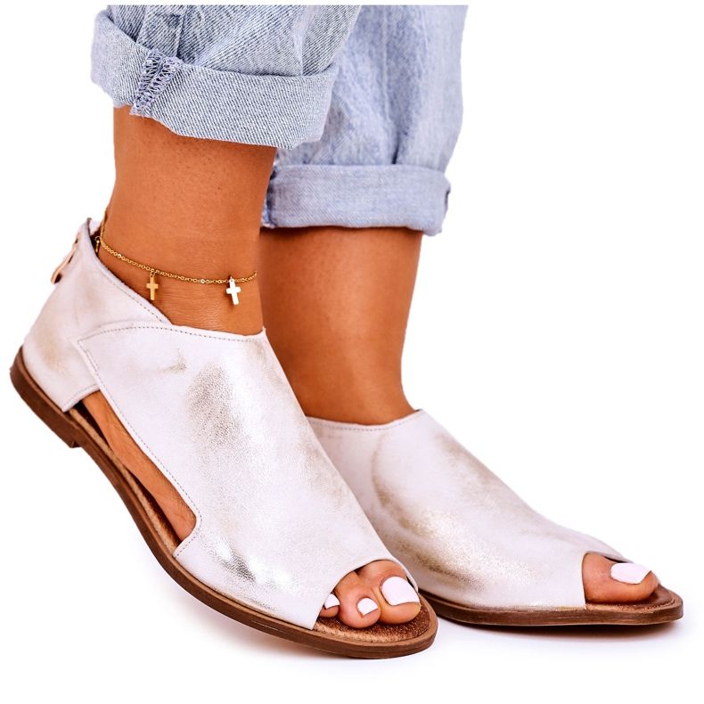 Nicole Flache Ledersandalen für Damen Weiß Natalie golden