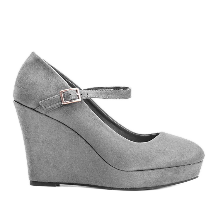 Graue Pumps am Prisca Wedge