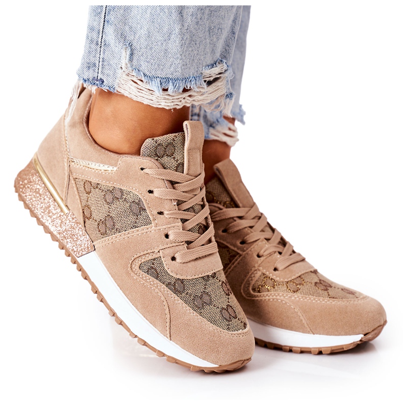 NEWS Sportschuhe Sneakers Beige und Gold Aruba braun