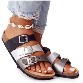 Profilierte Hausschuhe aus Leder Big Star HH274588 Schwarz und Silber silber-