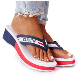 Damen Flip-Flops auf dem Keil Big Star HH274A093 Weiß navy blau