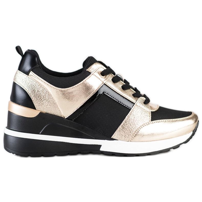 W. Potocki Stylische Sneaker mit Keilabsatz schwarz golden