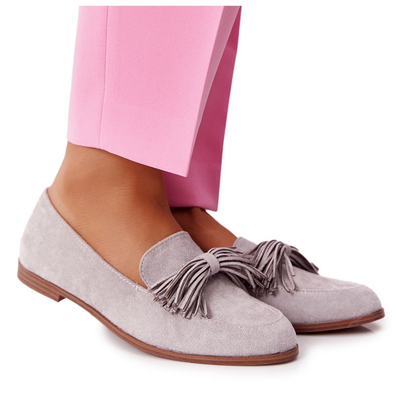 EVE Graue Wildleder-Loafer mit Fransen Alicante 21PB35-3530