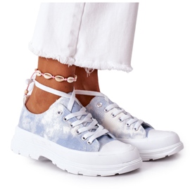 FJ1 Blaue Plateau-Sneakers mit Tie-Dye-Reisezeiteffekt weiß