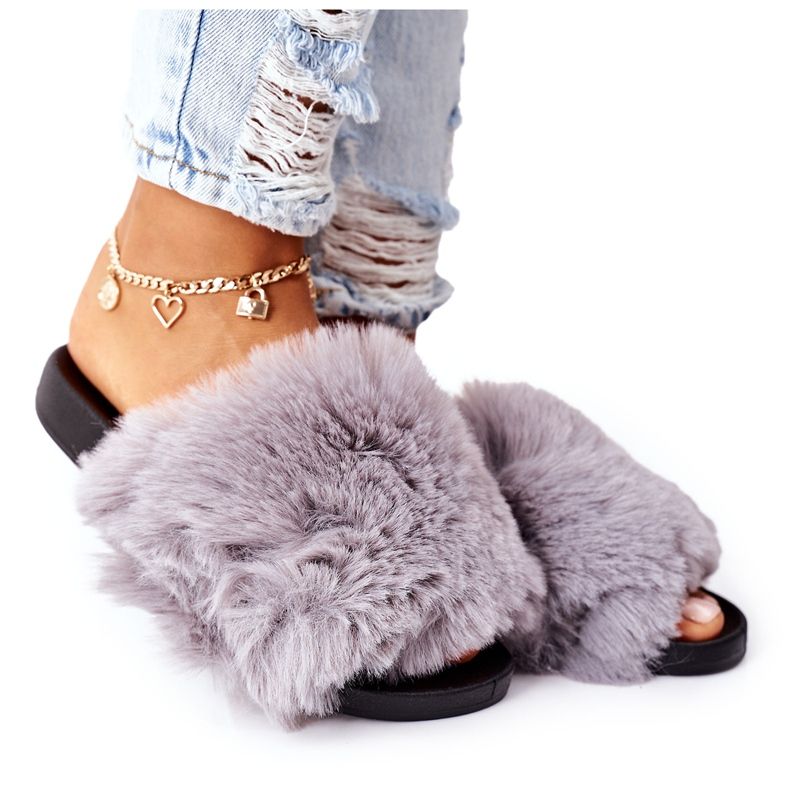 FJ1 Gummipantoffeln mit Fell Grau Soft