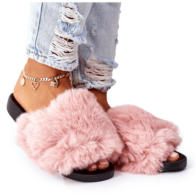 FJ1 Gummipantoffeln mit rosa weichem Fell