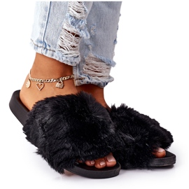 FJ1 Schwarze Hausschuhe aus weichem Gummi mit Fell