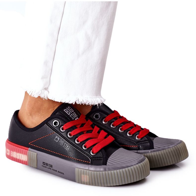 Damen Leder Sneakers Big Star II274134 Schwarz rot