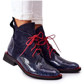 Alberto Violli Lederstiefeletten mit Krokodilmuster Marineblau Cheyenne rot