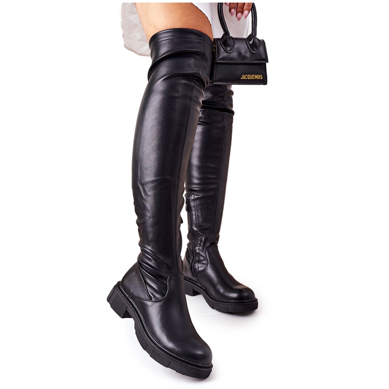 PS1 Overknee Lederstiefel Schwarz Selina