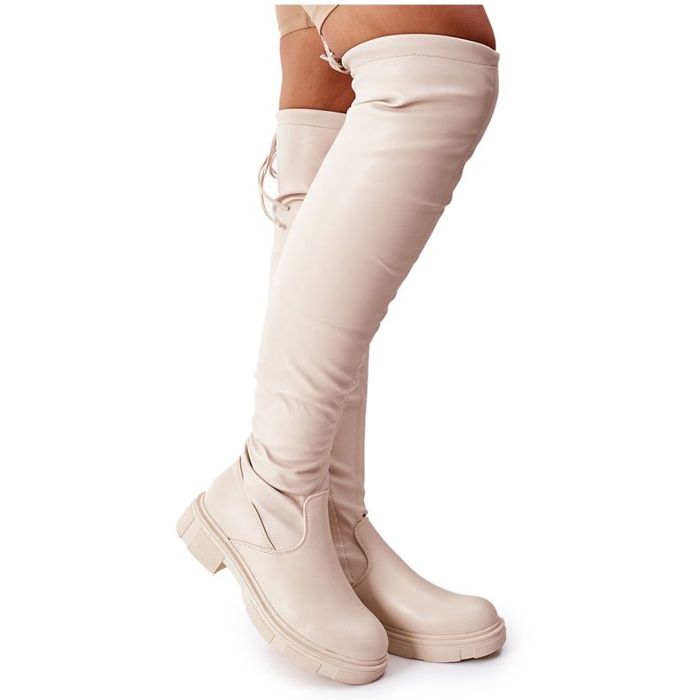 PS1 Overknee-Stiefel aus Leder Beige Selina